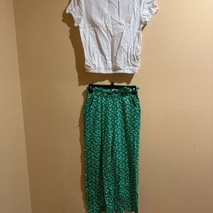 Chic White and Green Kids Matching Set